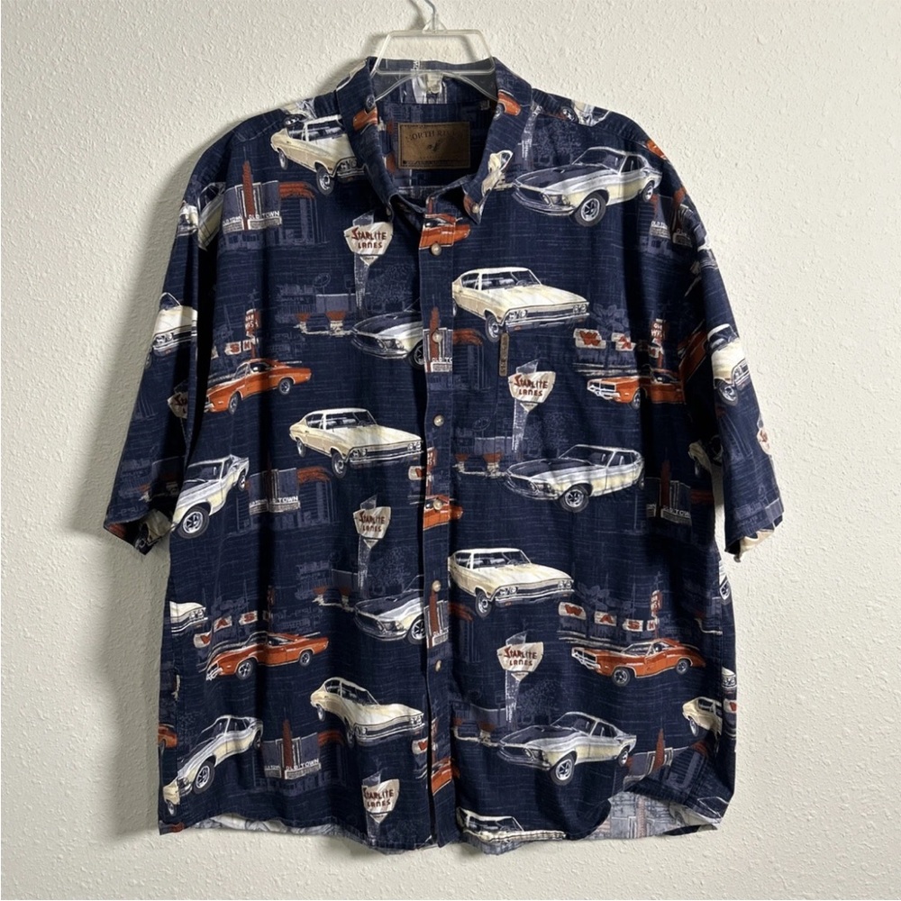 North River Outfitters Men’s 2XL Button Up Shirt Muscle Car 70’s Bowling Retro